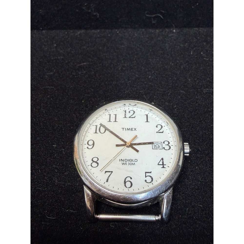 Timex Mens Easy Reader T2H281 Indiglo White Dial Silver Tone Watch Head 18mm Lug